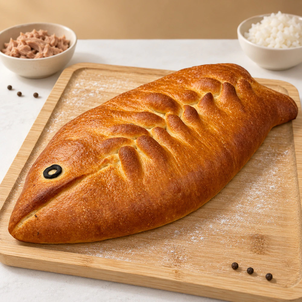 Пирог рыбный с тунцом и рисом