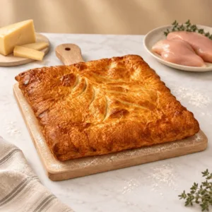 Пирог слоёный с курицей и сыром